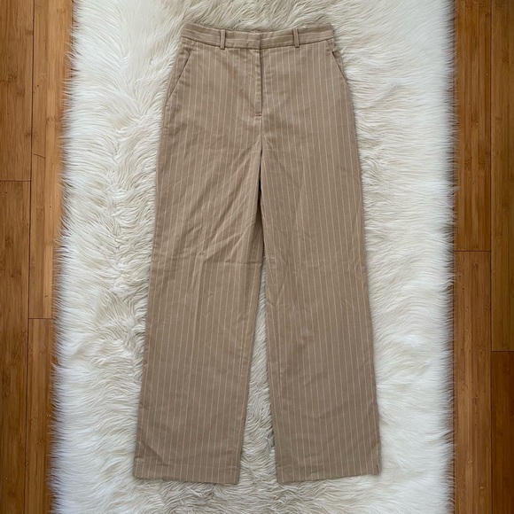 Zara Tan White Pinstripe Medium Waisted Mid Rise Wide Leg Pants Trousers - Picture 2 of 13